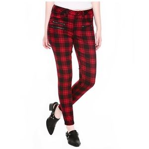 NWOT Denim Red Plaid Hi-Rise Super Skinny Jeans